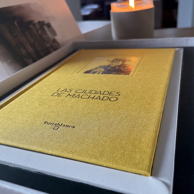 Caja Blanca de LAS CIUDADES DE MACHADO + Colección de ocho láminas seleccionadas del libro en formato A5 - Tintablanca